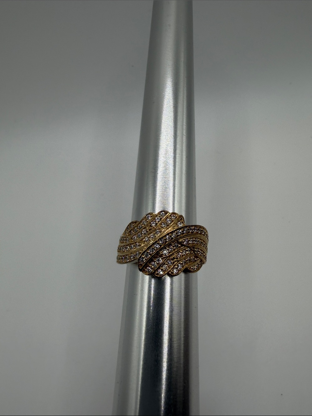 Sterling Silver 925 Gold-Tone CZ Pave Wave Statement Ring size 6